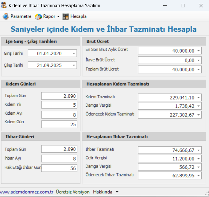 Kıdem ve Ihbar Tazminatı Hesaplama Programı