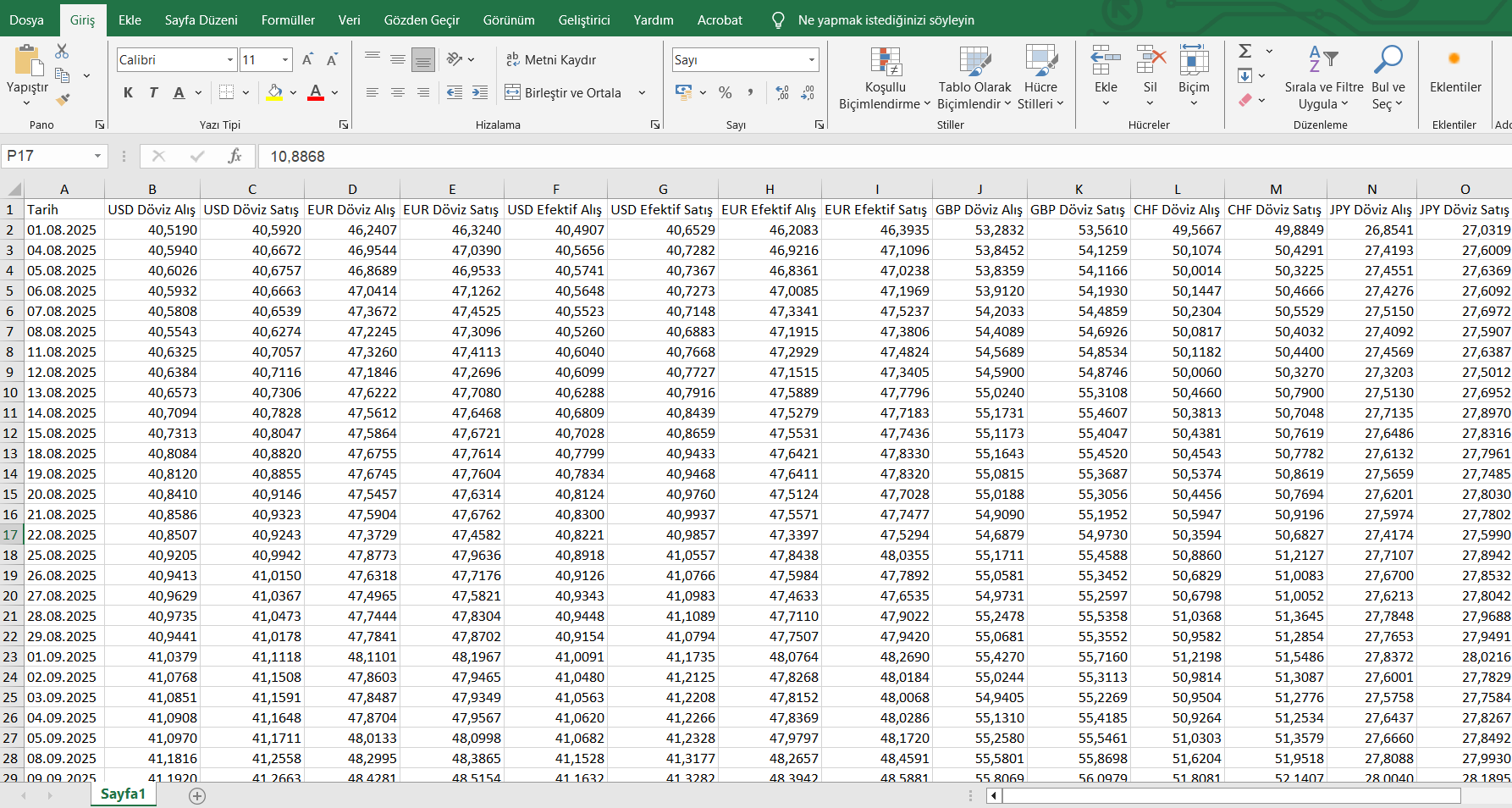TCMB Döviz Bilgileri
