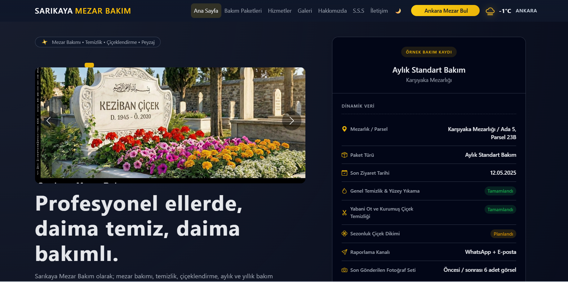 Sarıkaya Mezar Bakım Web Sitesi Projesi